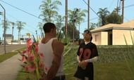 CJ giving flowers to Denise (Image via Rockstar Games)